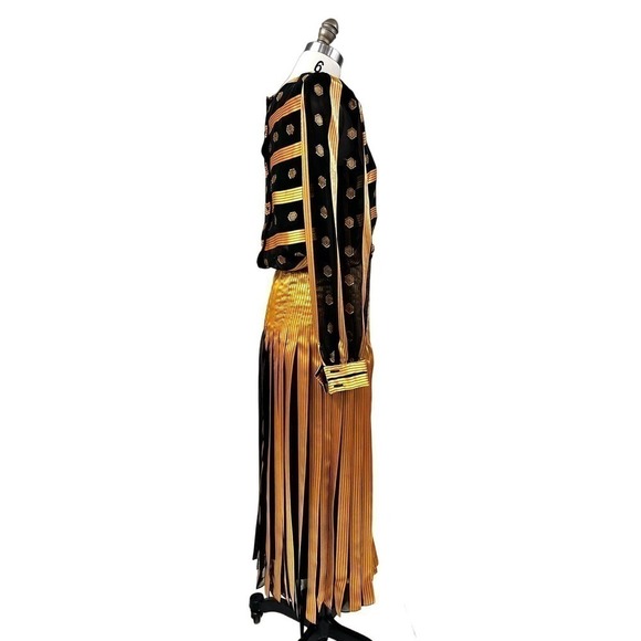 1980s VTG Raul Blanco Metallic Gold/Black  Stunning Polyester Evening Dress Sz S - Picture 5 of 8